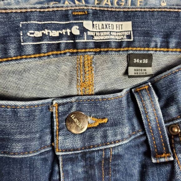 Carhartt Rugged Flex Relaxed Fit Jeans Men’s 34x36 Blue 5-Pocket Workwear Denim - Picture 6 of 9